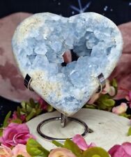 Big Blue Celestite Crystal Heart 1.58kg Cluster Celestine Druzy & Stand picture