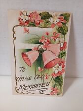 Postcard Greetings Make Old Memories Pink Bells Flowers Glitter  101907 picture