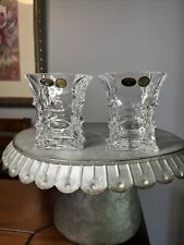 Pair of Czech Bohemia 24% Lead Crystal Square Shape Vases 4x4x4” picture