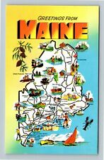 ME-Maine, General Greetings, The Pine Tree State, Map, Aerial, Vintage Postcard picture