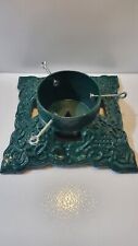 Vtg Cast Iron Enamel Square ORNATE Green Christmas Tree Stand 15x15” picture