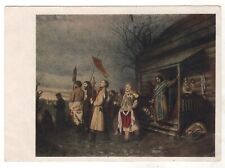 1956 Rural religious procession at Easter Old Soviet Russian Postcard Vintage picture