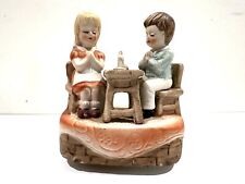 Vintage Mid Century 1950s 60s Ceramic Music Box Boy Girl at Table PRAYING Works picture