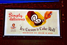 1951 35mm Slide~KODACHROME RED BORDER NEWLYWEDS ICE CREAM CAKE ROLL BILLBOARD picture