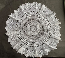 Superb Vintage French Handmade Lace Doily - White cotton - 21