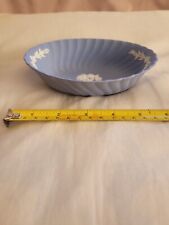 Vintage Wedgwood Blue & White Jasperware Scallop Edge & Floral Trinket Bowl picture