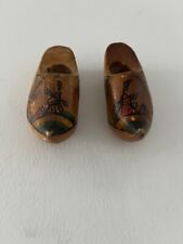 Vintage Authentic Dutch Hand Carved Painted Holland Wooden Clogs Shoes Windmills picture