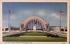 Union Train Terminal, Cincinnati OH~Vintage Linen Postcard. Q085 picture