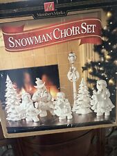 Members Mark Large 7 Piece Snowman Choir White & Gold Trimmed Porcelain Figures  picture