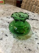 Vintage Anchor Hocking Small Vase Emerald Green Glass Ruffled Rim 3.5