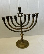 Hannukah Menorah Judaica Israel Vintage Brass Chanukah 11” Patina Swivel Heavy O picture