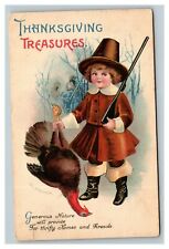 Vintage 1919 Ellen Clapsaddle Thanksgiving Postcard Boy Hunter Holds Turkey picture