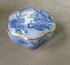 Vintage Palissy Porcelain Blue & White Windmill Trinket Box Royal Worcester Co. picture