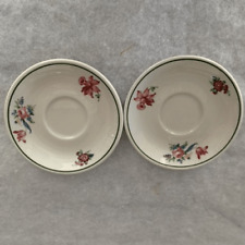 2 Syracuse China Red Flower Green Rim Saucers Commonwealth of Pennsylvania picture