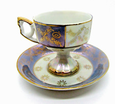 Vintage Lugene's Japan Blue with Gold Floral Accents Lusterware Cup and Saucer picture