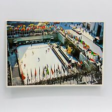 VTG Postcard Rockefeller Plaza Skating Rink Birdseye View NYC NY Color Flags 155 picture