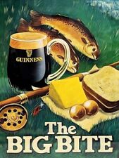 Guinness Beer - The Big Bite - Fishing Theme New Metal Sign: 12x16