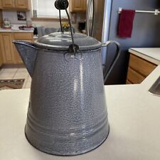 NICE LARGE grey porcelain/Enamel coated chuckwagon/Cowboy Coffee  Pot picture