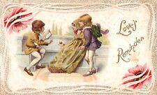 Vintage Postcard Love's Reminder Children Reading Story Bordered Flower Card picture