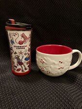 Awesome set of 2 Collectible Starbucks Holiday 2008 Mug and 2009 Tumbler picture