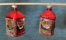 2 Antique German Glass Christmas Ornament Feather Tree House Cottage Home 2.5” picture