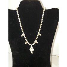 A Costume Jewelry Necklace Vintage Milk Glass Rhinestones Gold Tone Choker As-Is picture