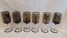 Set Of 6 Vintage Smoky Quartz Sterling Glasses Wine Cordial Aztec Native EUC picture