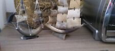Vintage Large Steer Horn Ship And Smaller One picture