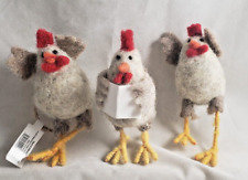Crazy Chickens set of 3 wool ornaments Easter picture