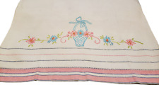 Vintage Tea Towel Kitchen Souvenir Hand Embroidered Flowers Basket  A32-16 # picture