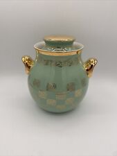 Vintage Hall's Hall Green Medallion Cookie Biscuit Jar 1566 Canister MCM Kitchen picture