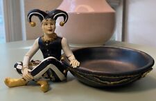 Mid Century Black And White Harlequin Jester Figurine With Bowl Gold Detail MCM picture