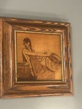 Vtg Marquetry Inlay Wood Wall Plaque Picture Woman picture