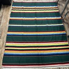 Vintage Mexican Serape Blanket 83”x60” Awesome Colors Nice Shape With Fringe picture