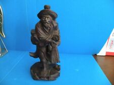 Asian man w cast net fishing VTG HandCarved Wood Figure Happy Chinese Man 6
