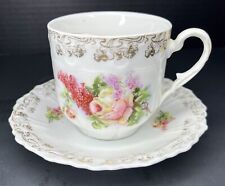 Vintage Germany Mustache tea cup and saucer pink rose band teacup 1940s Luster  picture