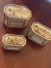 Vintage Set Of 3 Philippines Burnished Rattan Bamboo Nesting Trinket Boxes picture