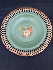 Vintage Social Supper Serving Tray Hand Painted Metal Mid Century 9” Diameter picture