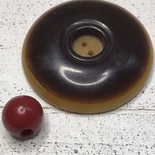 2 Antq Bakelite Buttons Round Bead Red Butterscotch Brown Vtg Wafer Craft Sewing picture