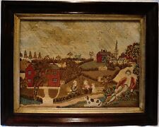 MID 19TH CENTURY NEEDLEPOINT OF A RURAL SCENE WITH DOGS & FIGURES - c.1860 picture