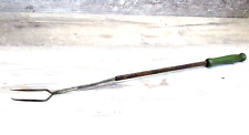 Vintage Chippy Green Wood Handle Long BBQ Fork -Hot Dog Stick  Spear  22