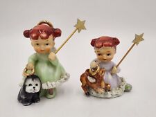 Lot of 2 Vintage Ardalt Ceramic Christmas Angels w/Spaghetti w/Deer & Dog READ picture