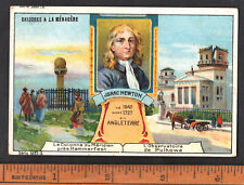 Isaac Newton Rare French Trade Card Early 1900's Inventor Electricity Telescope picture