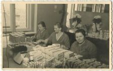 Tobacco factory women workers with cigarette packs antique photo picture
