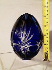 VINTAGE COBALT BLUE CUT TO CLEAR HOLLOW GLASS EGG 24% LEAD CRY picture