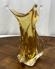 CHALET Amber Honey Hand Blown Twist Vase Vintage Canada Art Glass SIGNED MCM picture