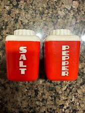 Retro MCM Plastic Pair Of Lustro Ware Red & White Salt And Pepper Shakers picture