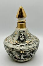 ANTIQUE Pereiras Valado Porcelain Cherub Black & Gold Jar With Cork Portugal picture