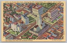 Linen~Air View Civic Center Showing Govt Bldgs Los Angeles CA~Vintage Postcard picture