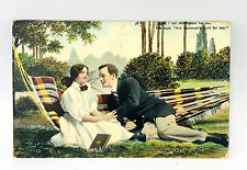 Vtg Antique Postcard Lovers Couple In Hammock Romance c1908 Theochrom Posted picture